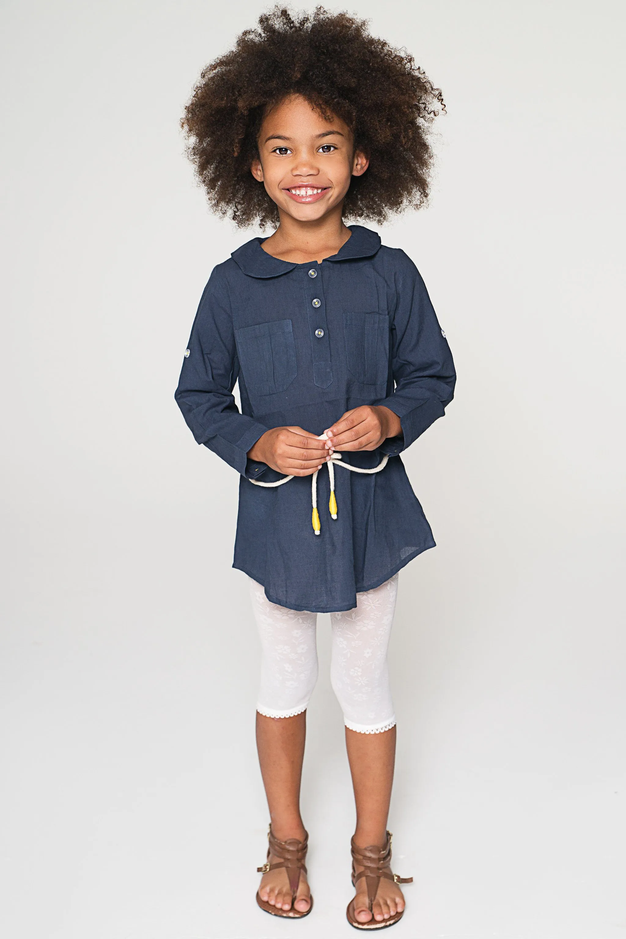 Navy Peter Pan Collar Tunic with Rope Belt