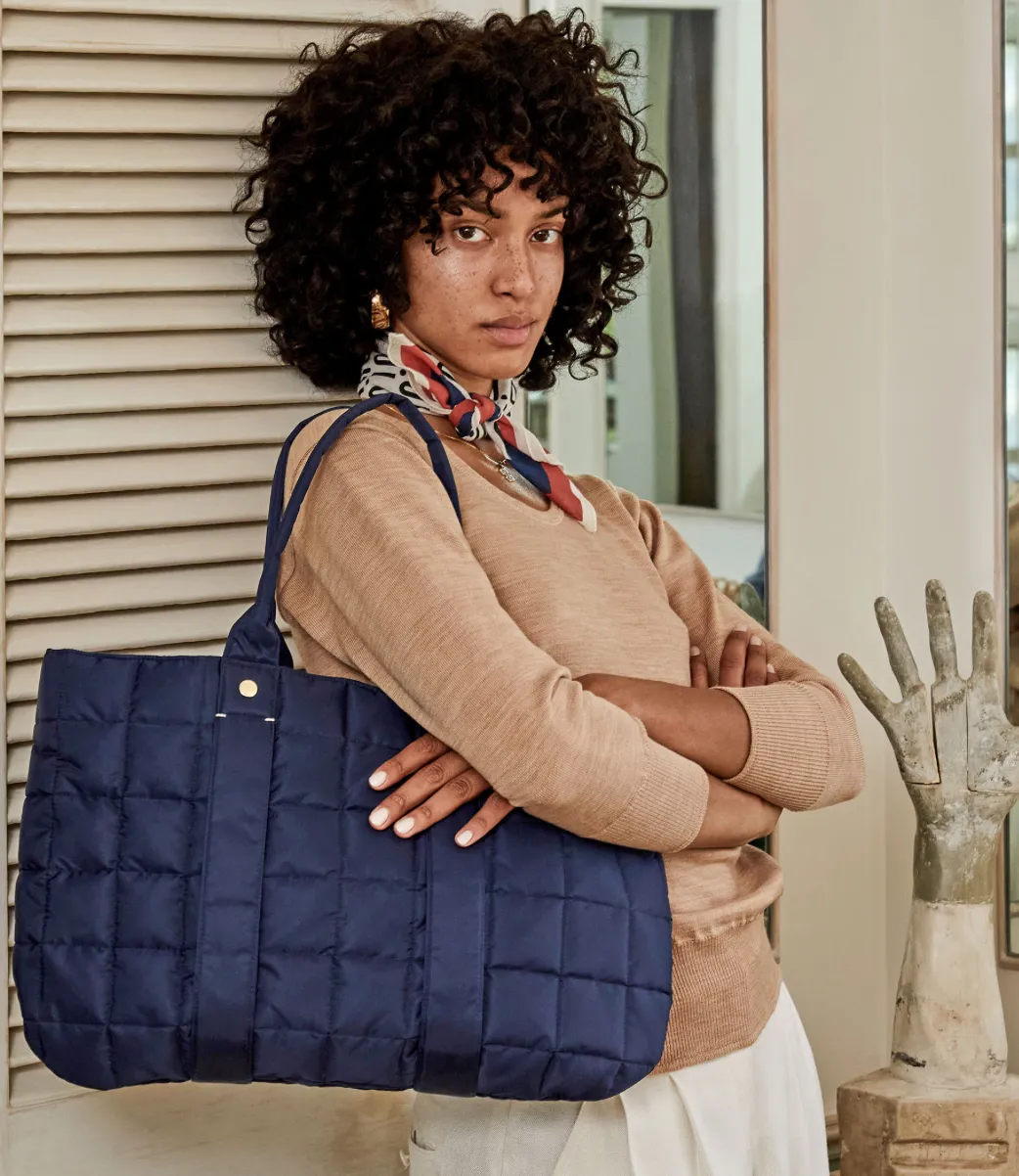 Navy Quilted Puffer Tote