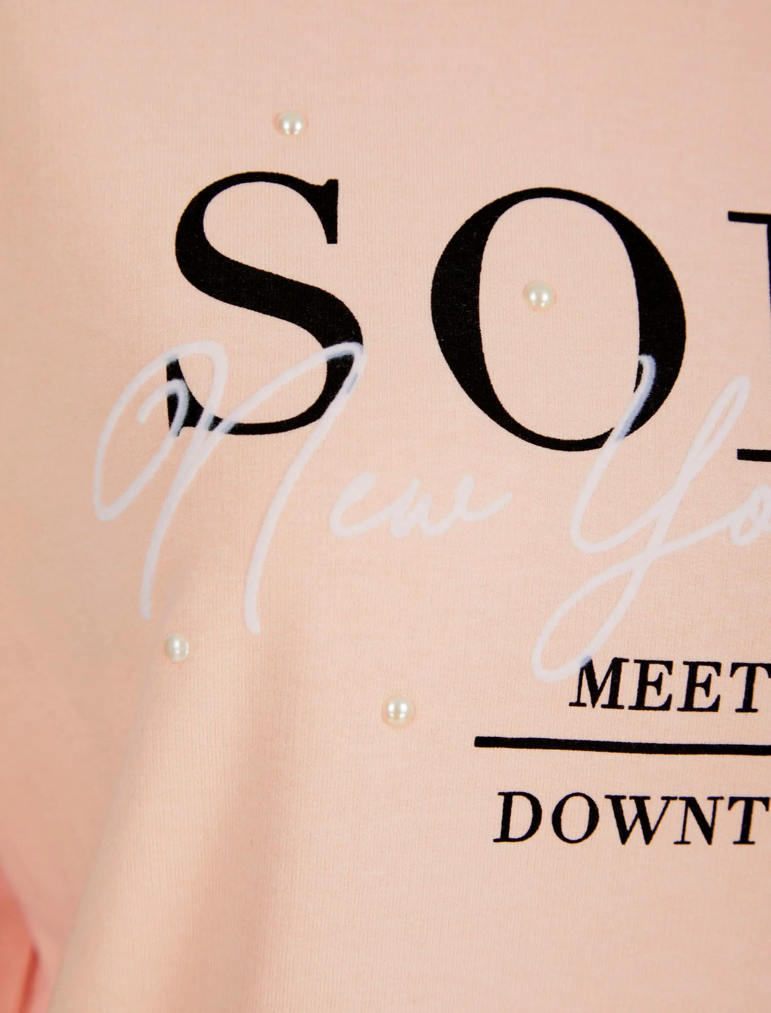 New Soho NYC Motif Crew Neck Sweatshirt in Cameo Rose - Weekend Vibes