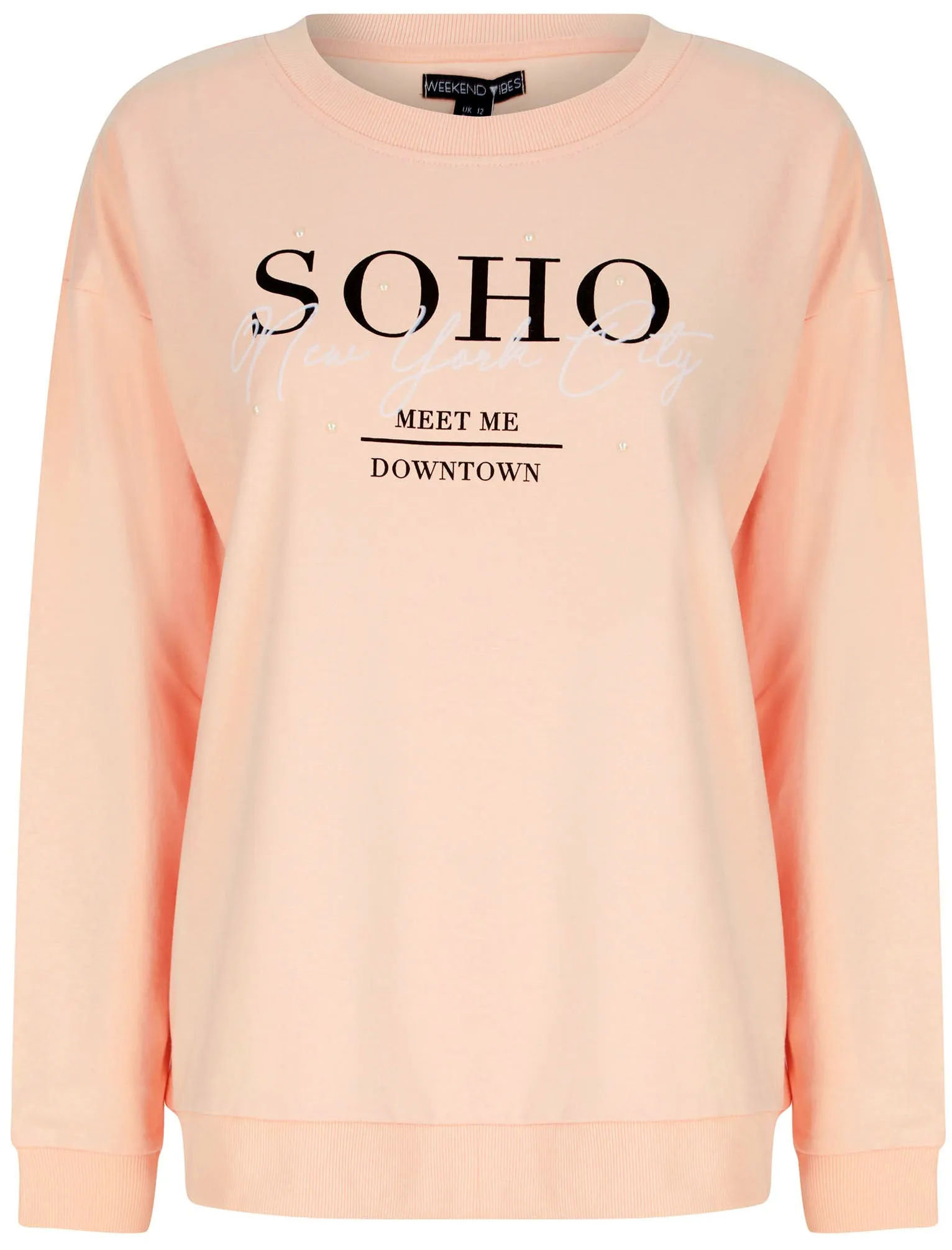 New Soho NYC Motif Crew Neck Sweatshirt in Cameo Rose - Weekend Vibes