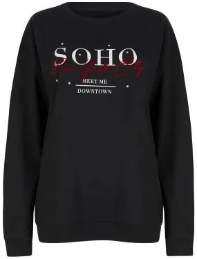 New Soho NYC Motif Crew Neck Sweatshirt in Jet Black - Weekend Vibes