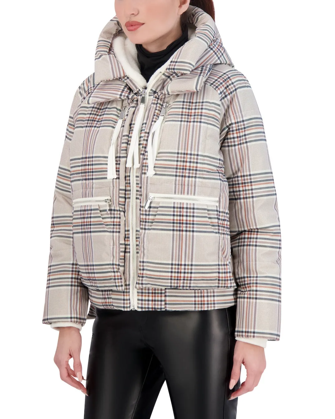 Ookie & Lala Cropped Plaid Utility Puffer