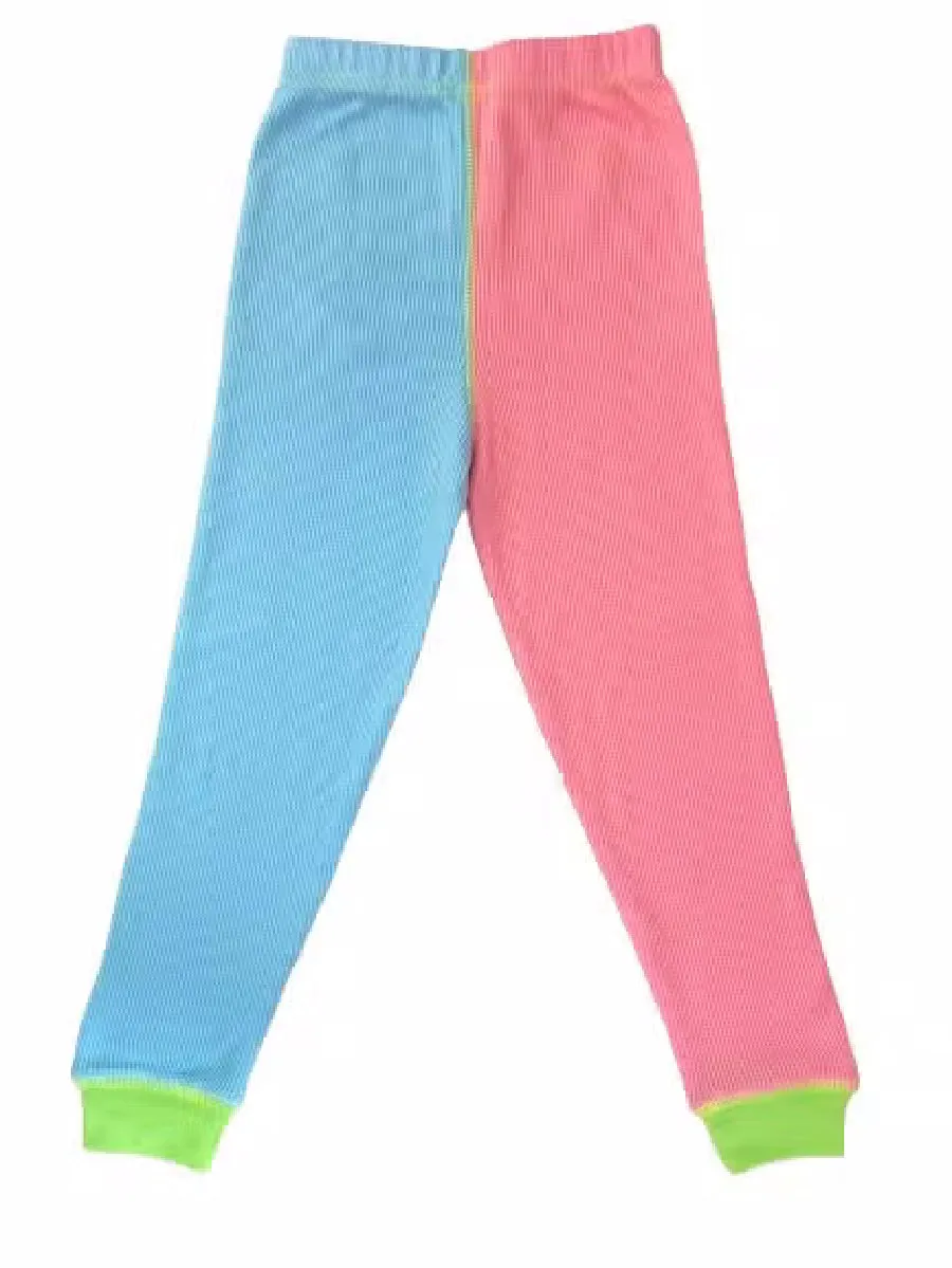 Organic Cotton Waffle 2-Piece Loungewear Set Neon Color-Block