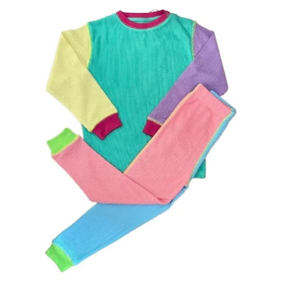 Organic Cotton Waffle 2-Piece Loungewear Set Neon Color-Block