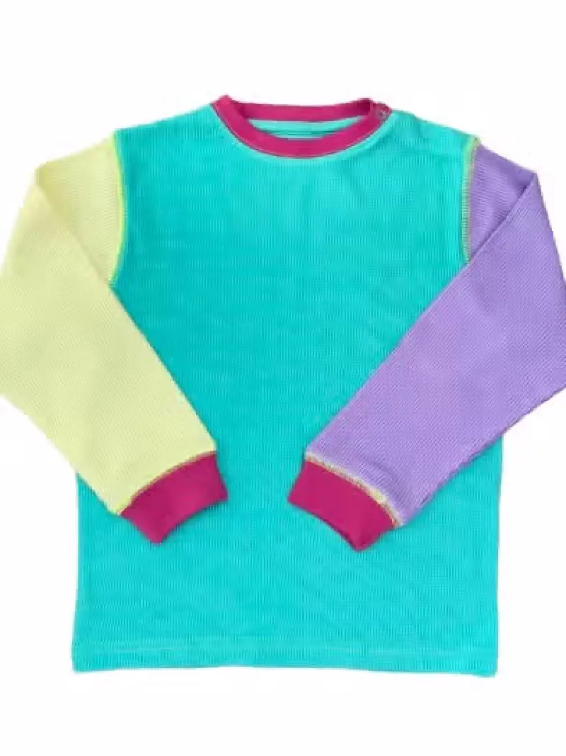 Organic Cotton Waffle 2-Piece Loungewear Set Neon Color-Block