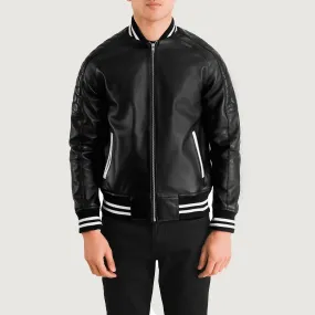 Pascal Black Leather Varsity Jacket