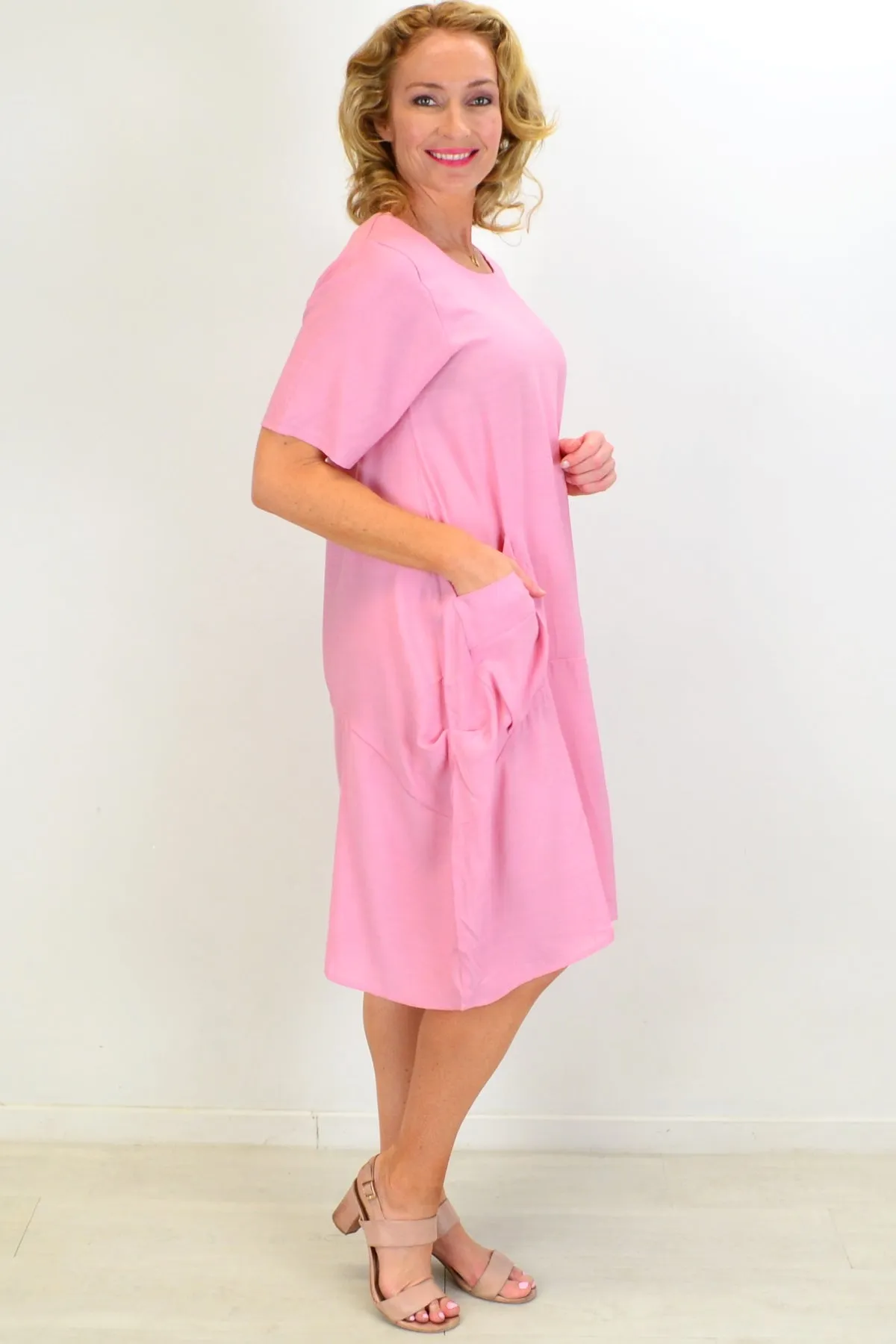 Pink Big Pocket Shift Tunic Dress