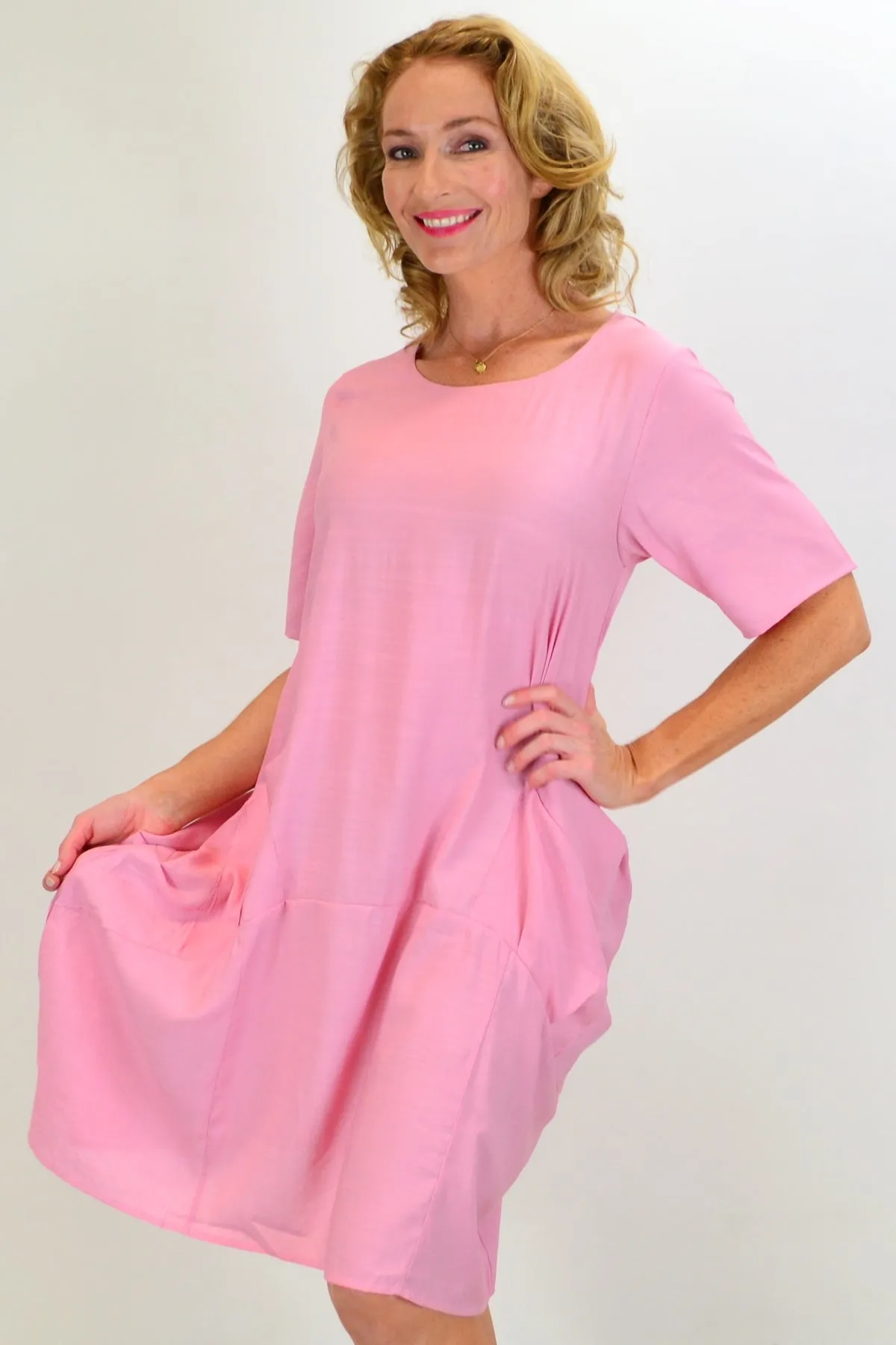 Pink Big Pocket Shift Tunic Dress