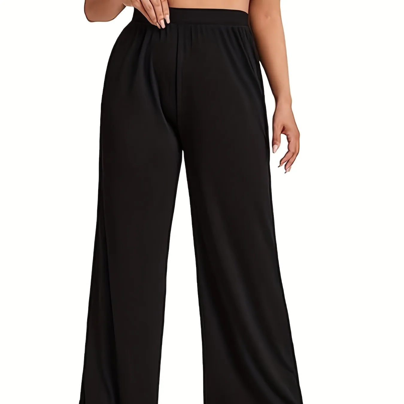 Plus Size Elegant Pants, Women's Plus Elastic High Waist Wide Leg Loose Trousers