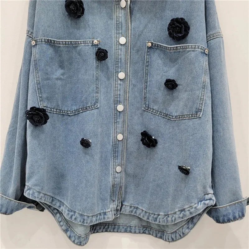 Pre Order:  Denim 3D Black Flower Jacket