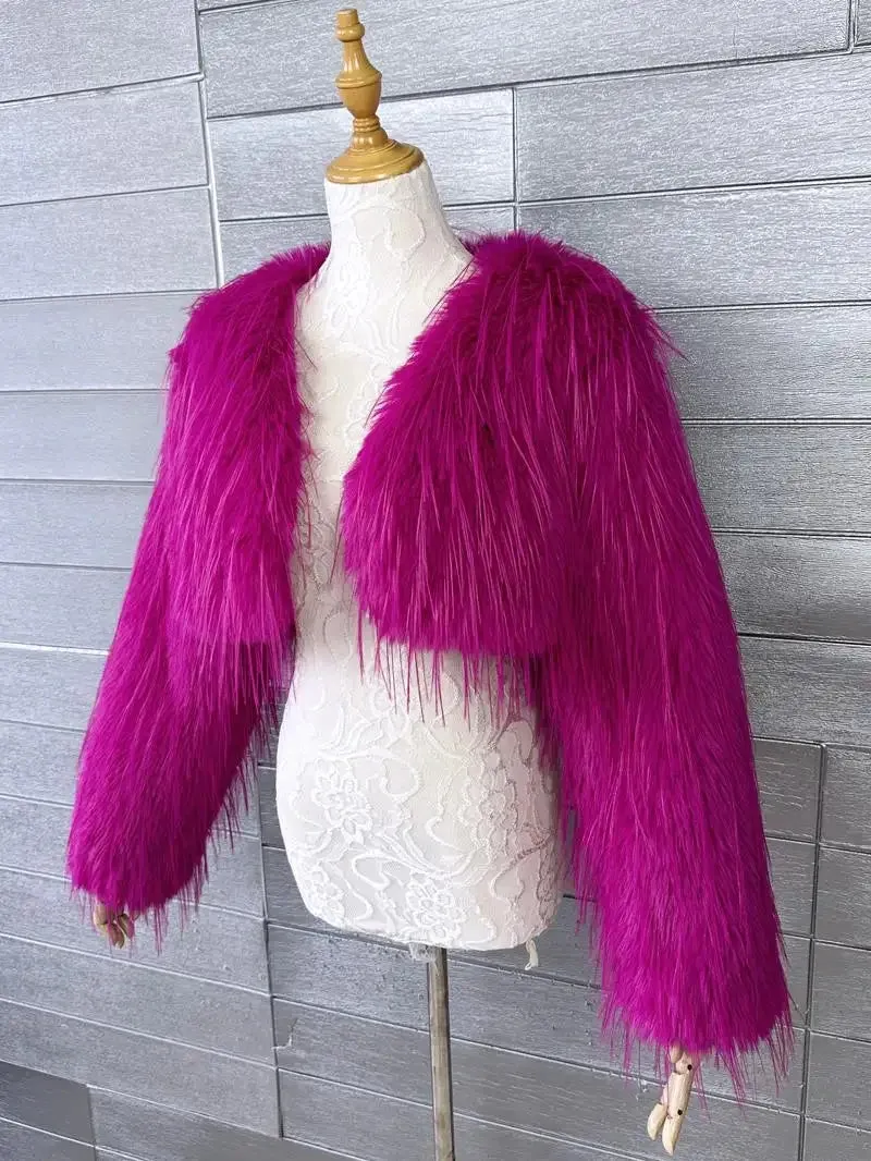 Pre Order:  Pink Cropped Furry Shawl Jacket