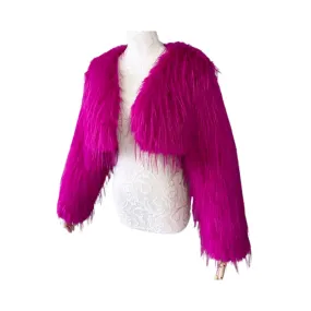 Pre Order:  Pink Cropped Furry Shawl Jacket