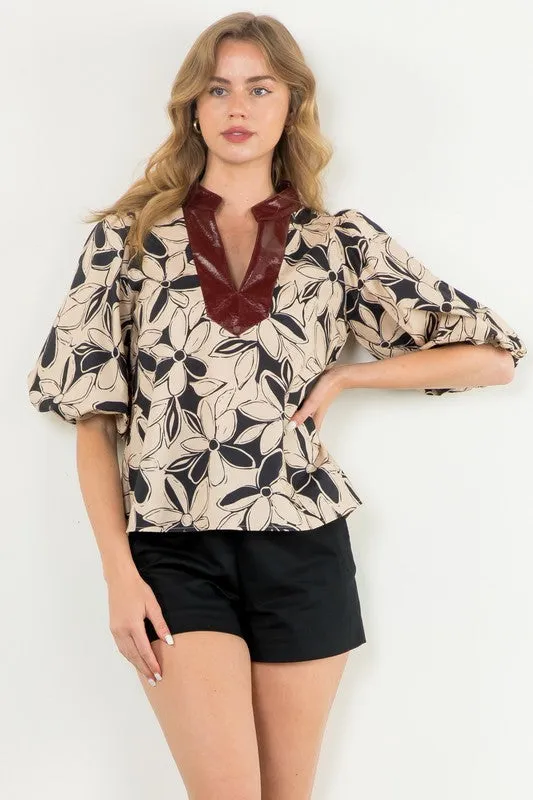 Puff Sleeve Flower Print Top