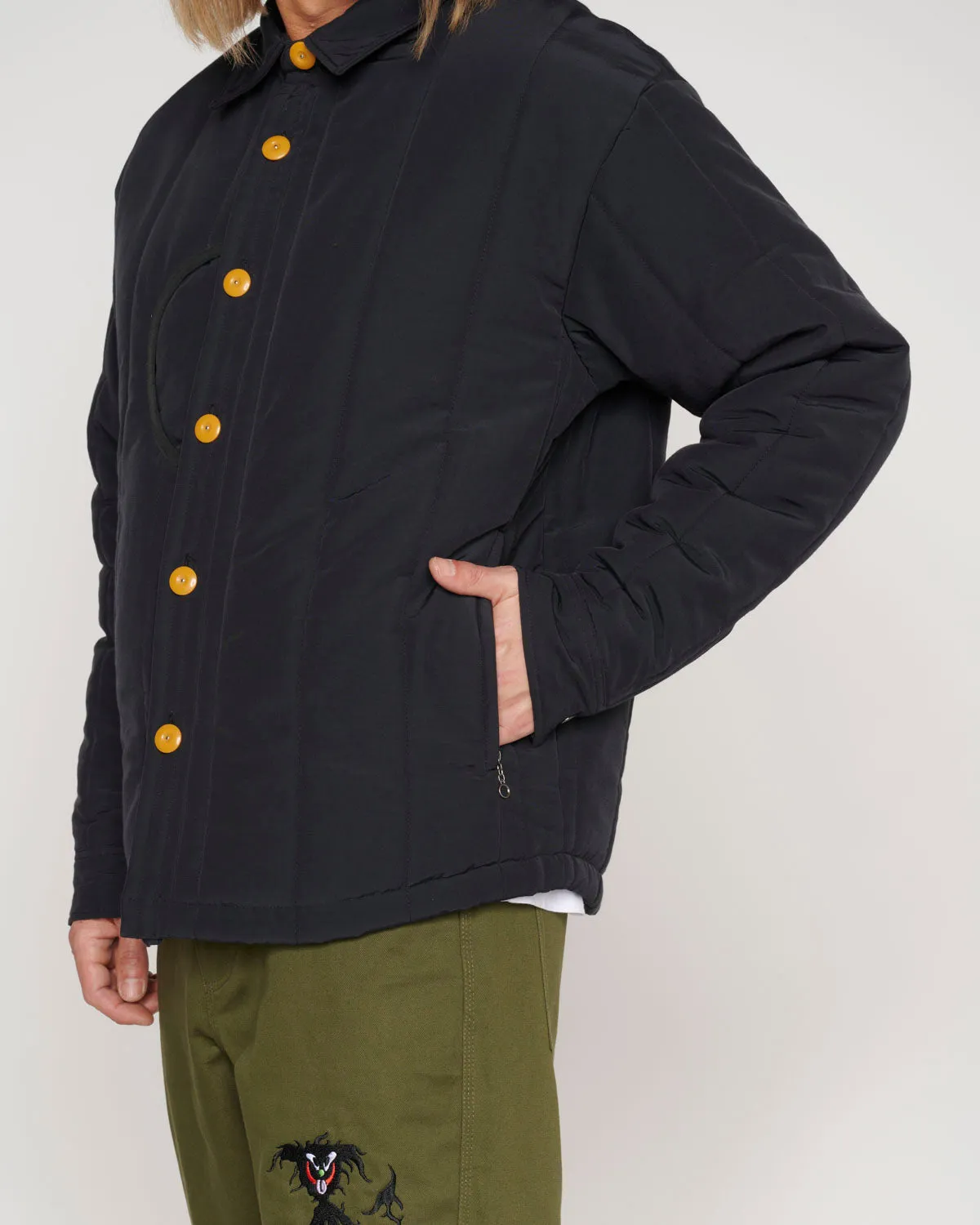 Puffer Button Up Shirt Jacket - Navy