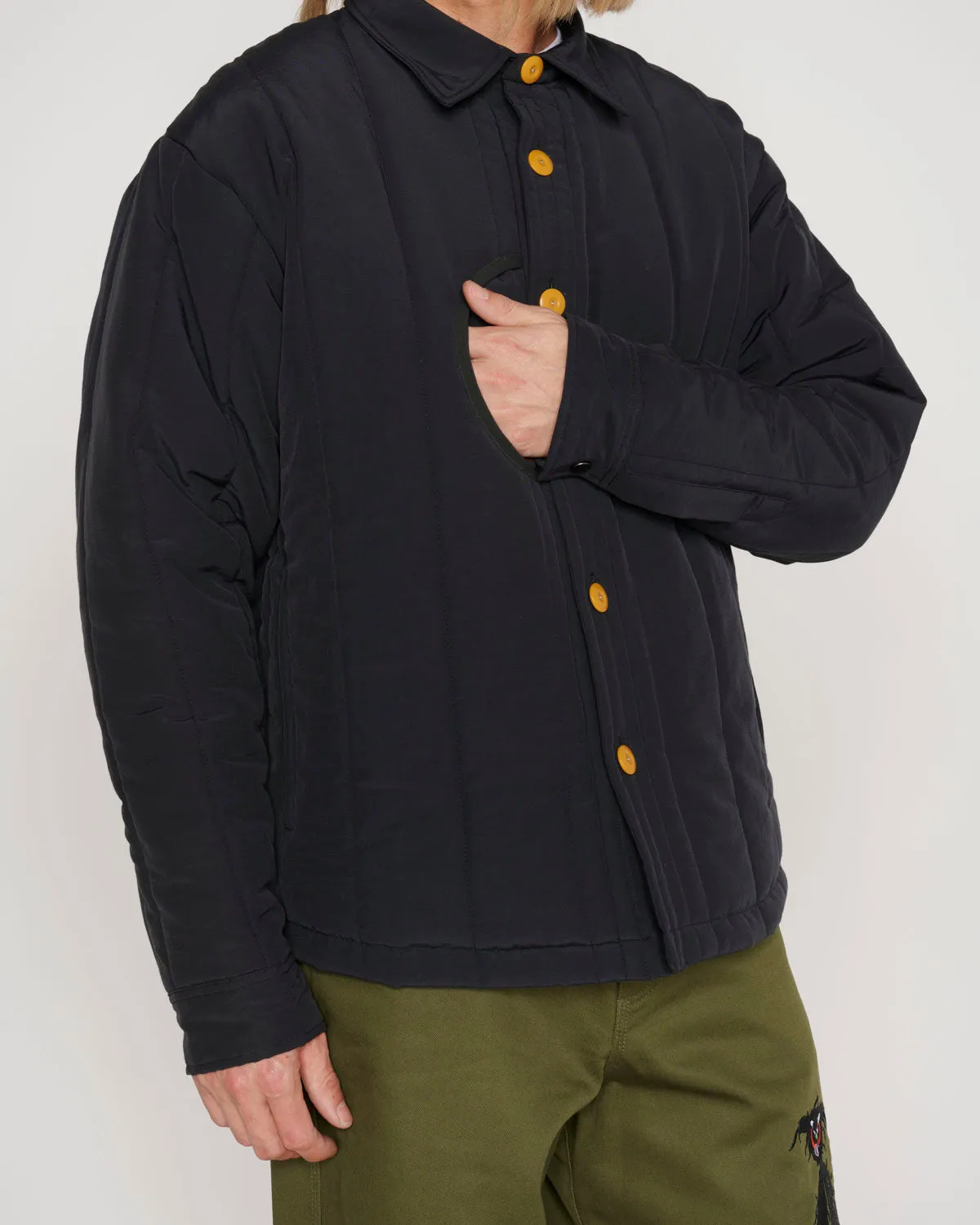 Puffer Button Up Shirt Jacket - Navy