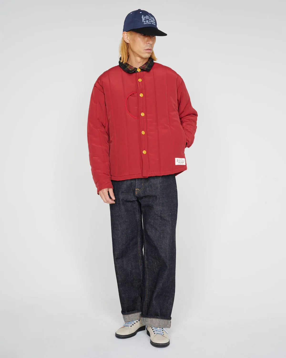 Puffer Button Up Shirt Jacket - Red