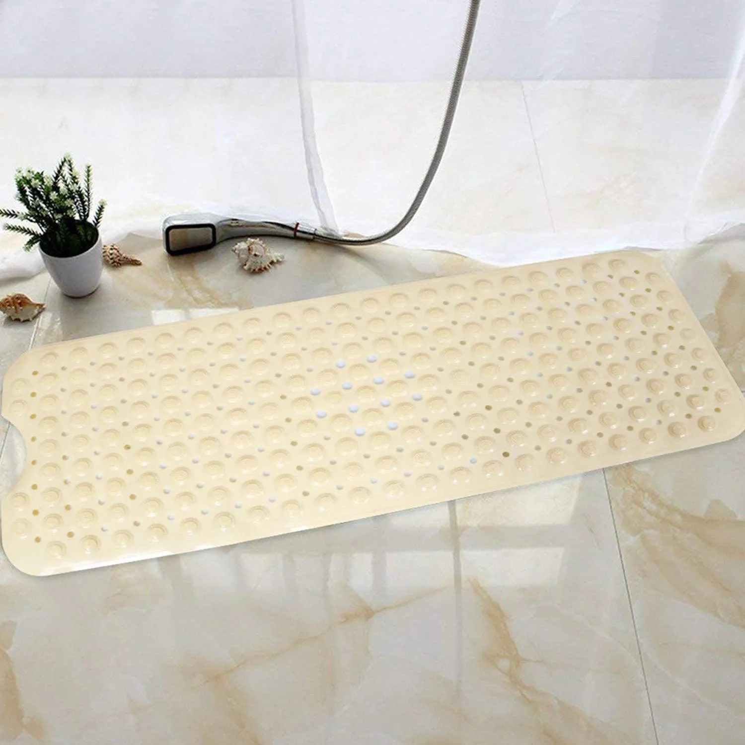 PVC Shower Mat Anti-Slip with Massage Acupressure Points, 40x100 cm, Beige