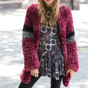 Red Heart Knit Fab Fur Jacket