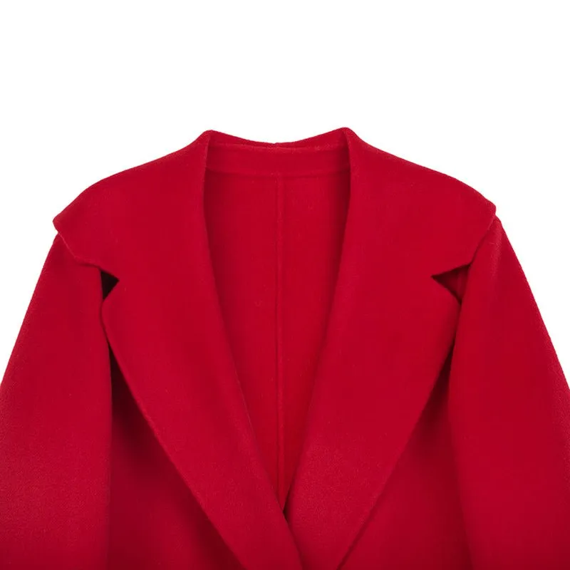 Red Mid Length Lapel Wool Coats