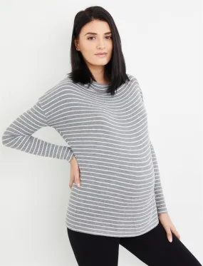 Rib Knit Maternity Tunic in Grey Stripe