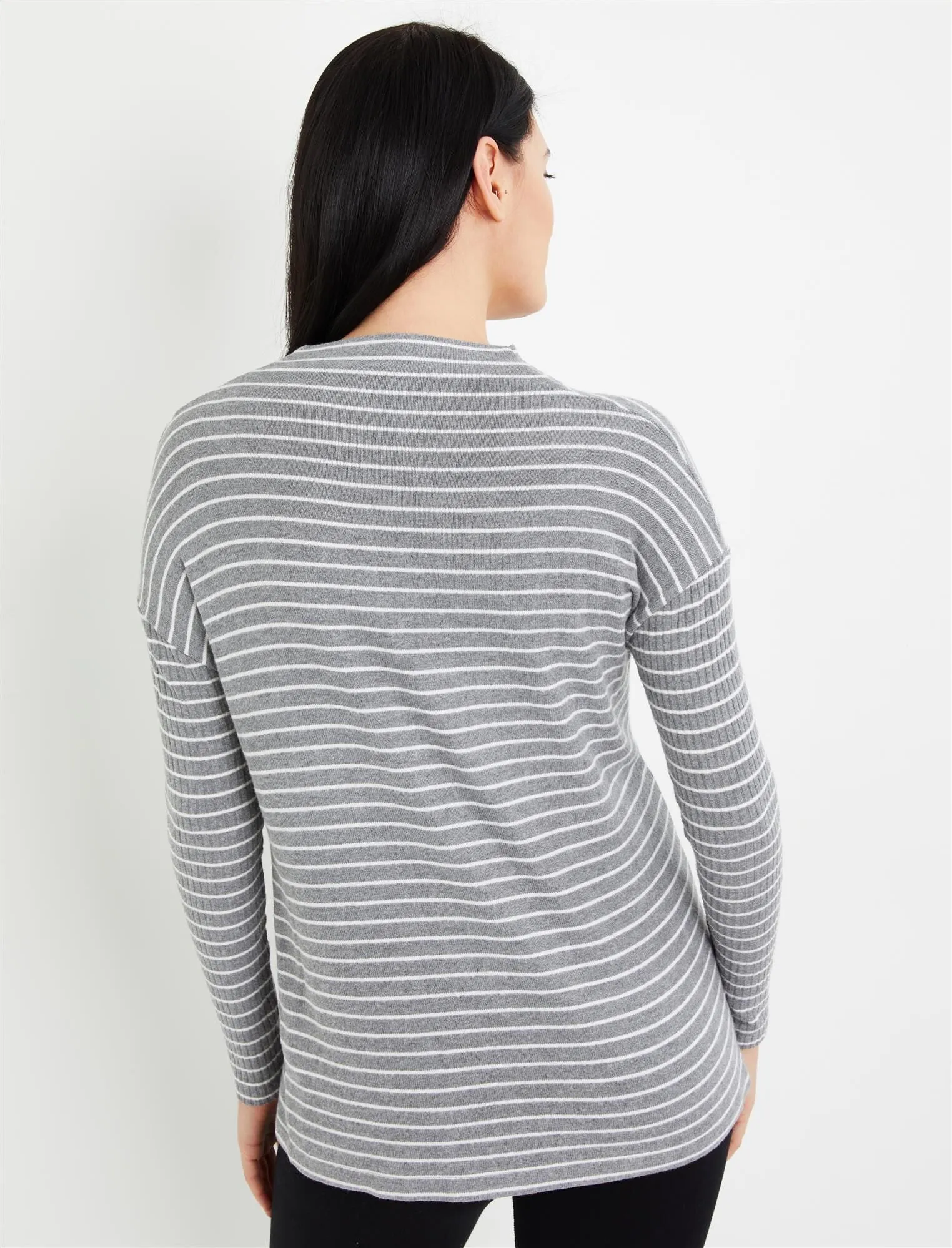 Rib Knit Maternity Tunic in Grey Stripe