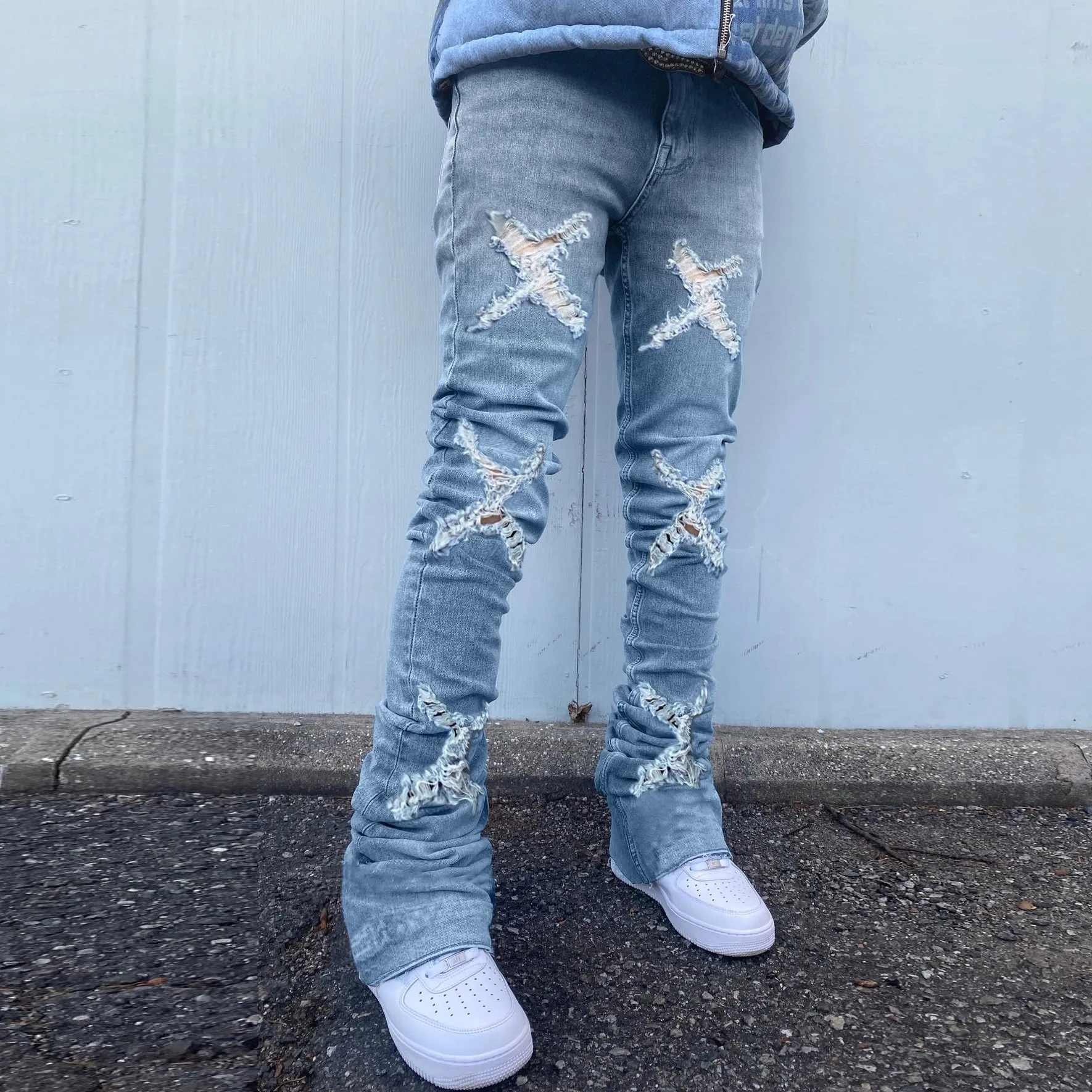 Ripped personality street pants retro jeans