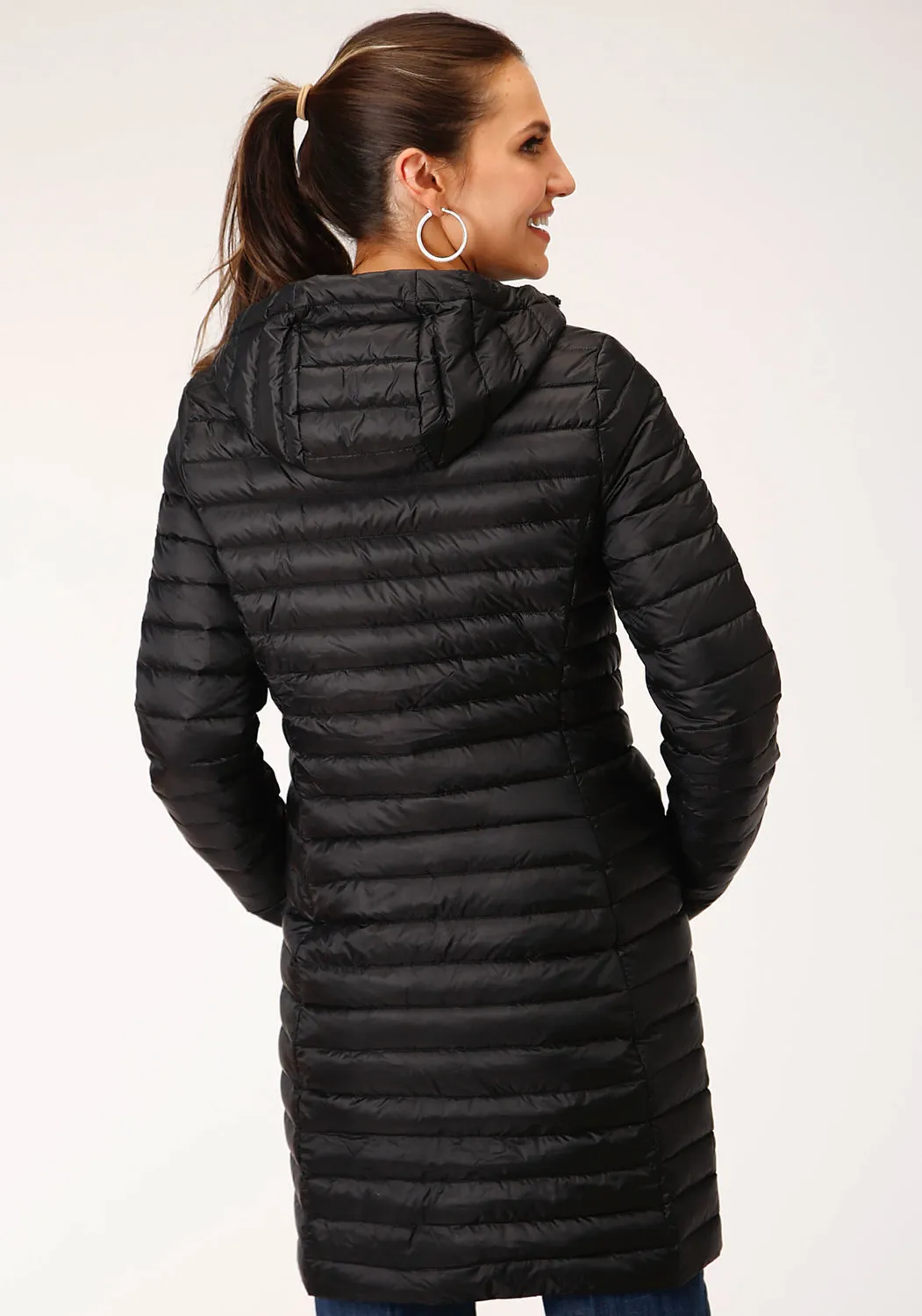 Roper Womens Black Nylon Parachute Long Down Coat