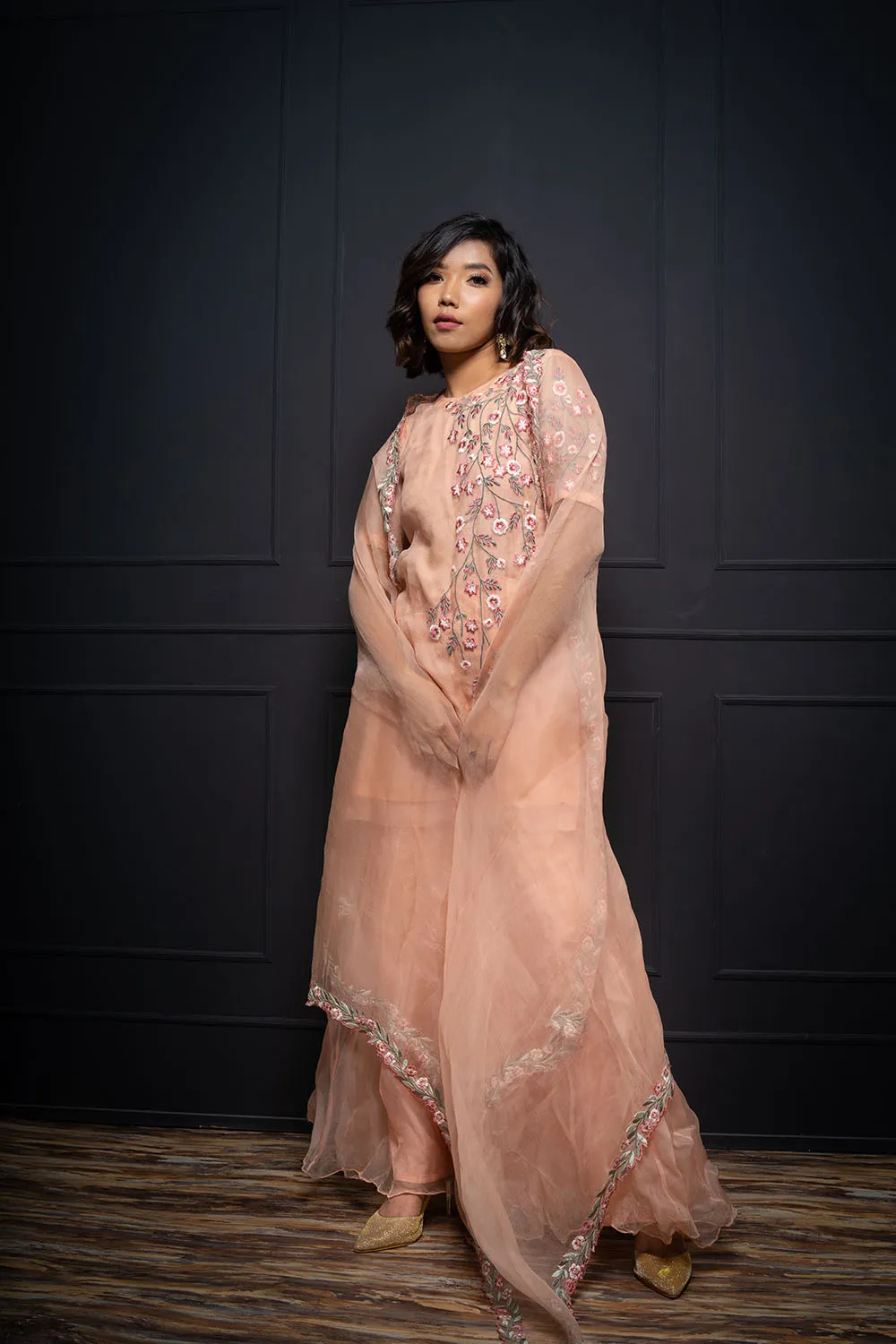 Rose Pink Tunic Paired Up With Sharara And Dupatta