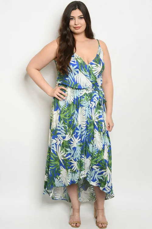 Royal Blue Floral Plus Size Maxi Dress