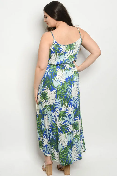 Royal Blue Floral Plus Size Maxi Dress