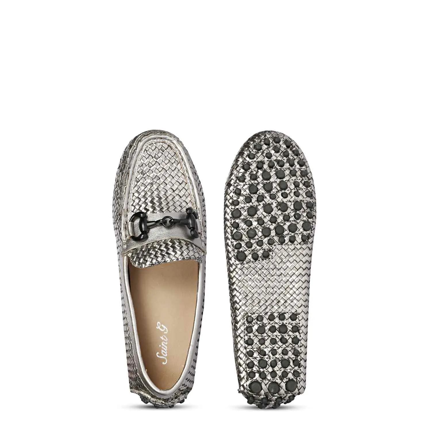 Saint Lucy Gun Metal Woven Leather Loafers