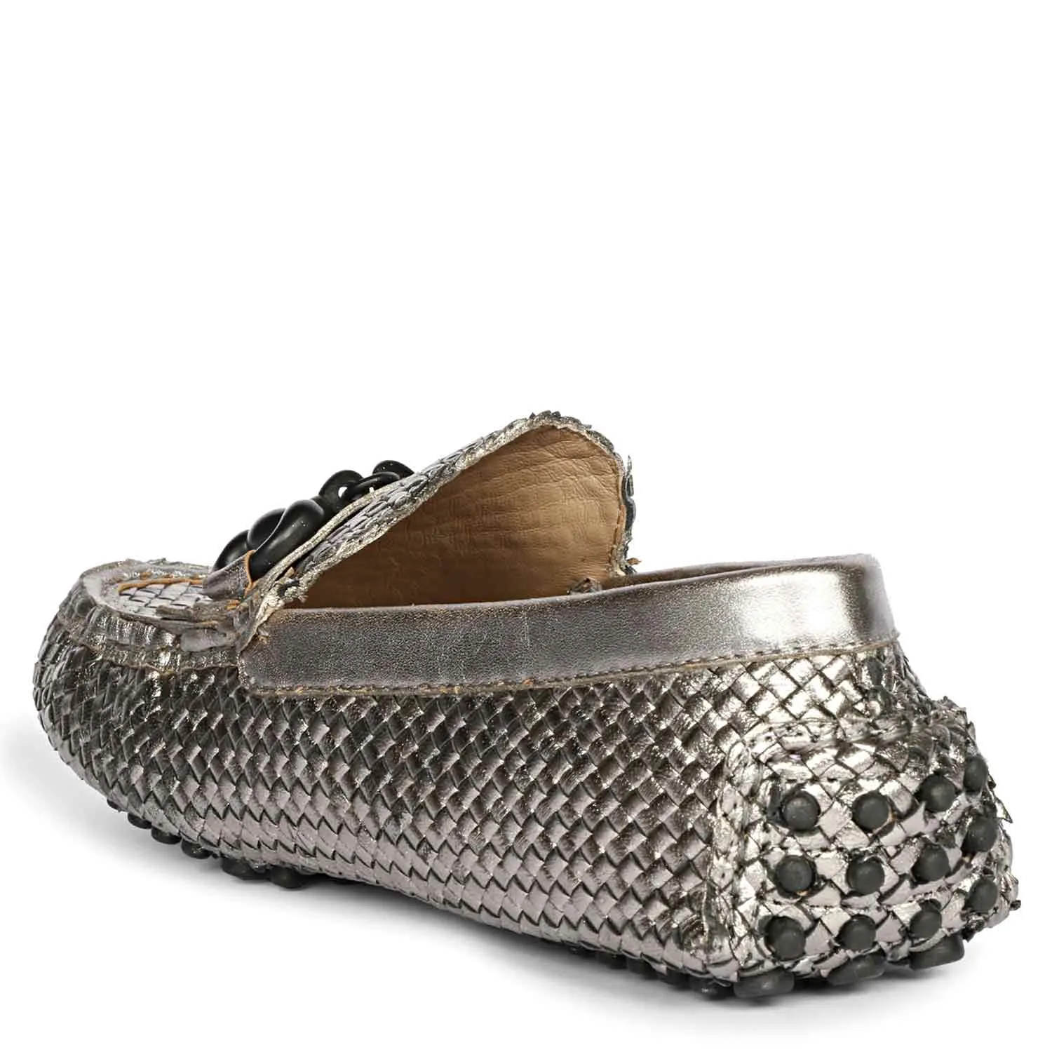 Saint Lucy Gun Metal Woven Leather Loafers