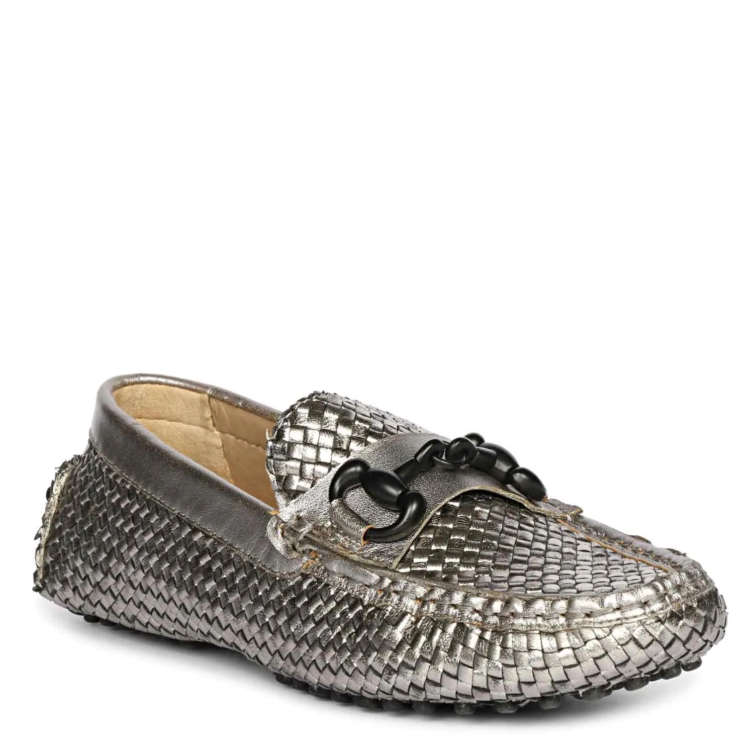 Saint Lucy Gun Metal Woven Leather Loafers