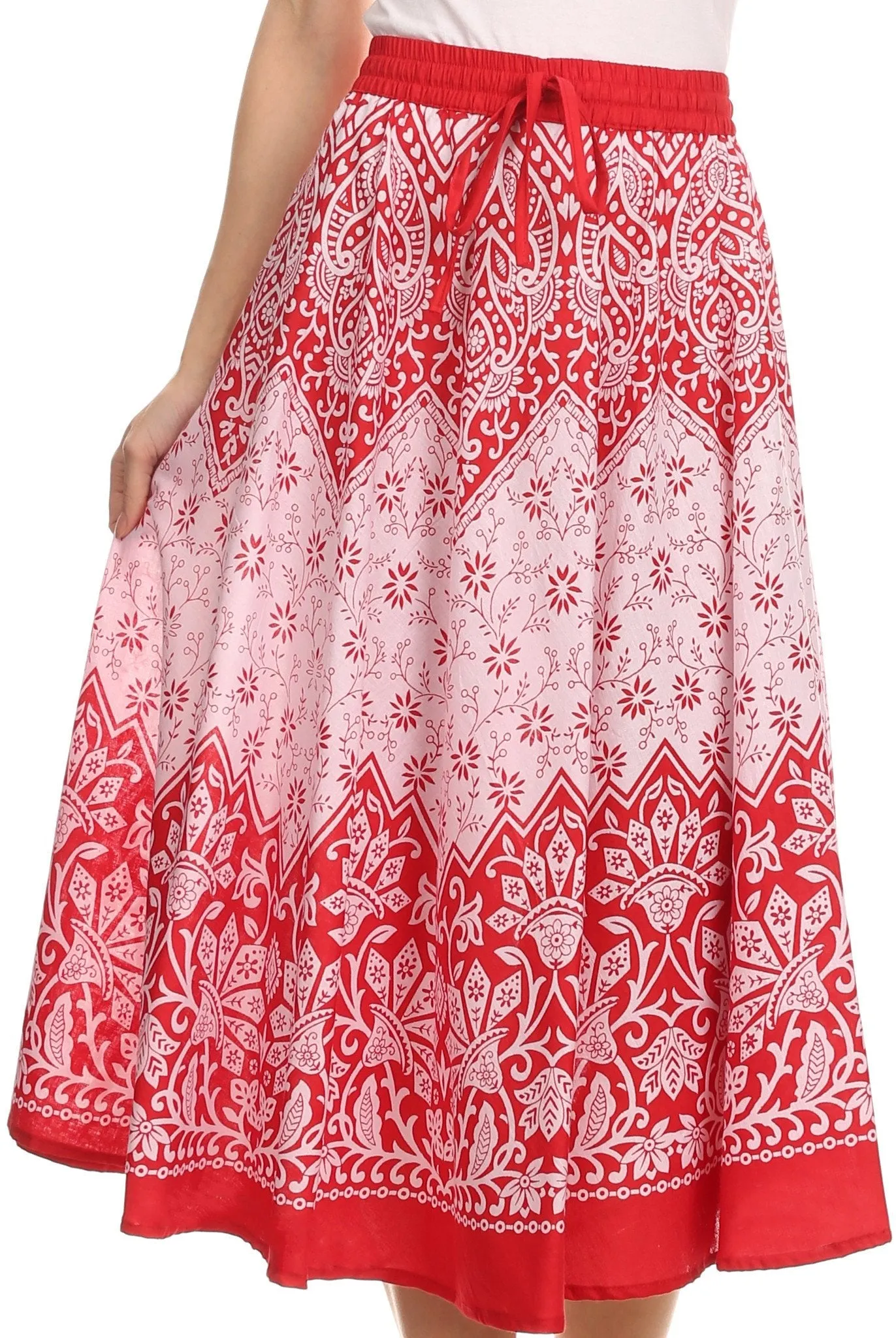 Sakkas Denia Circle Skirt With Floral Printed Designs And Adjustable Waistband