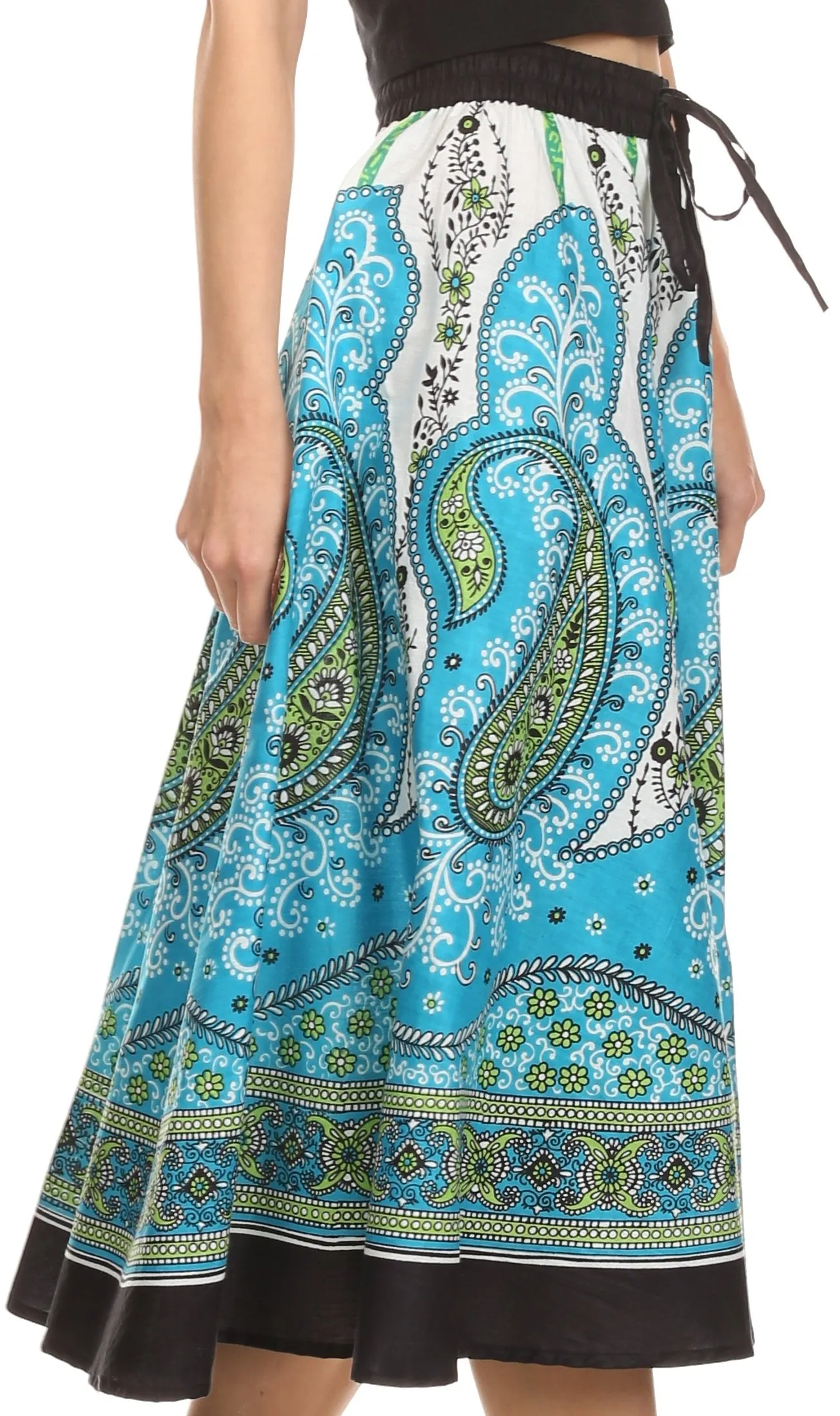 Sakkas Denia Circle Skirt With Floral Printed Designs And Adjustable Waistband