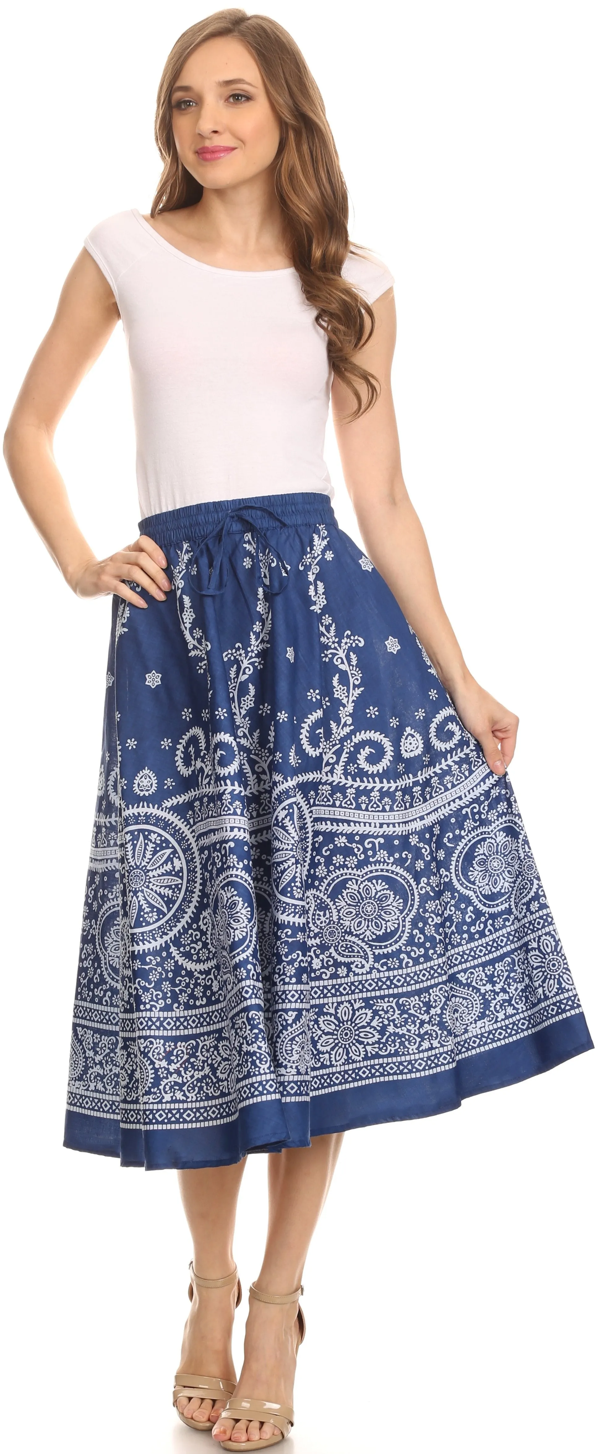 Sakkas Denia Circle Skirt With Floral Printed Designs And Adjustable Waistband