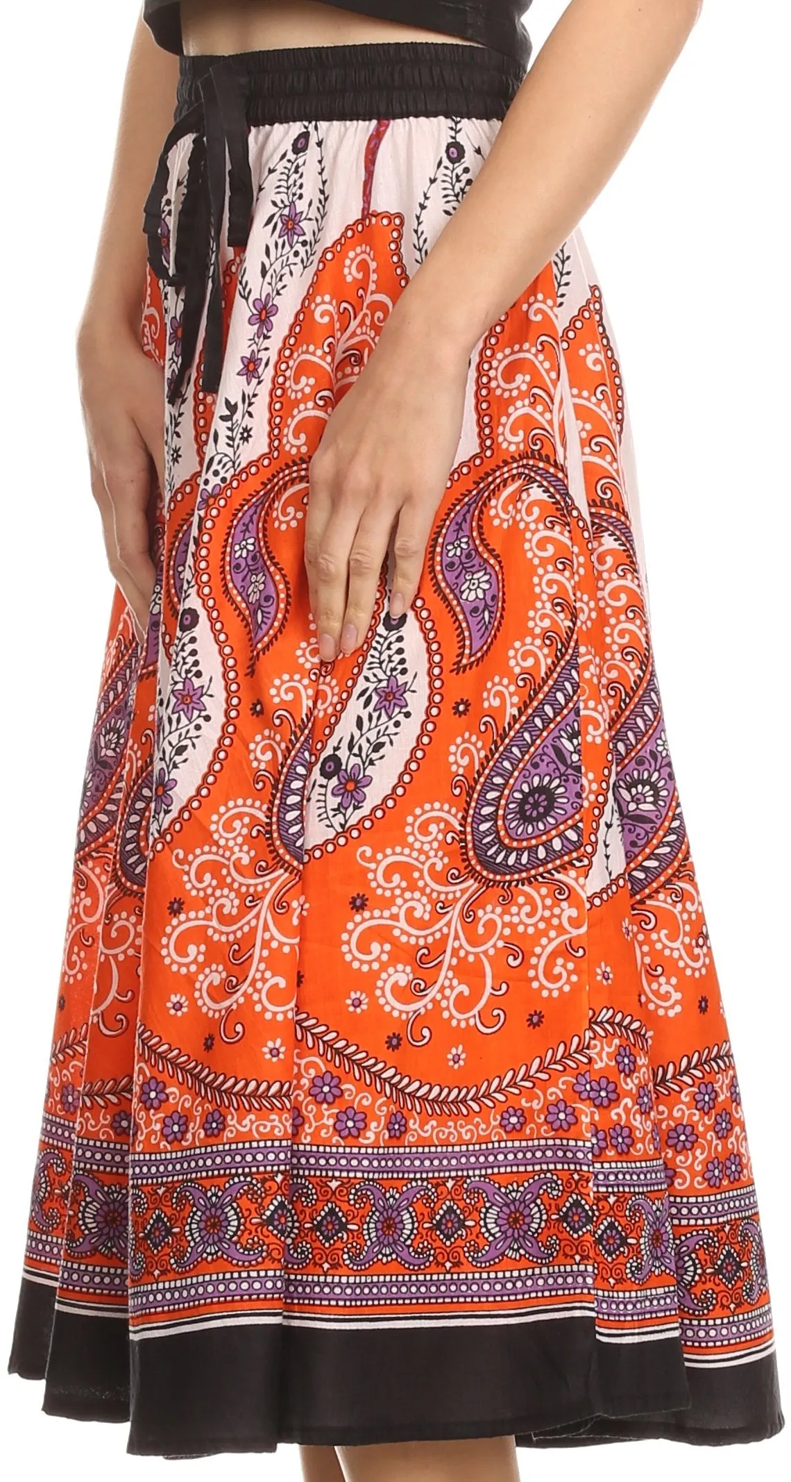 Sakkas Denia Circle Skirt With Floral Printed Designs And Adjustable Waistband