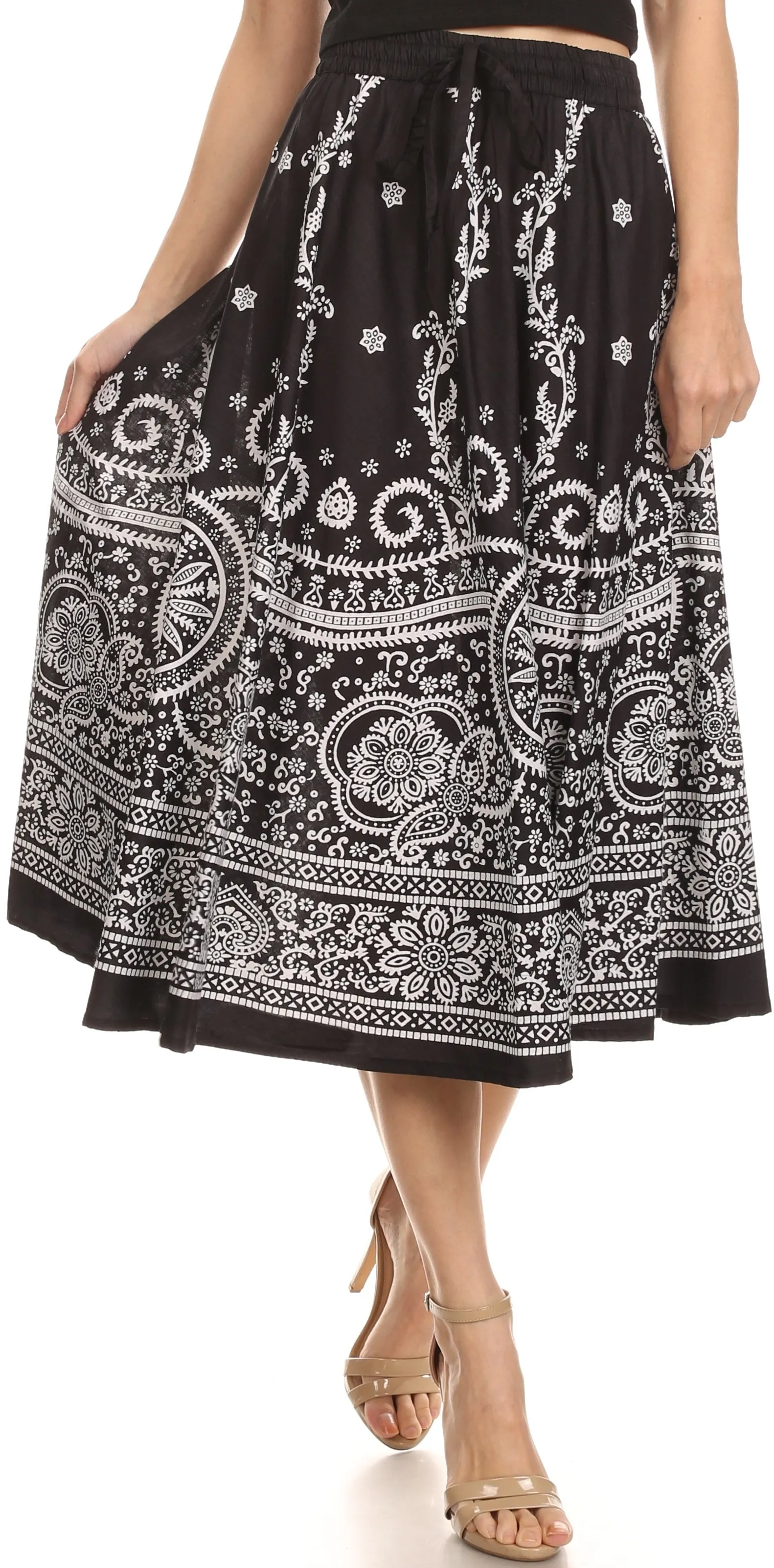 Sakkas Denia Circle Skirt With Floral Printed Designs And Adjustable Waistband