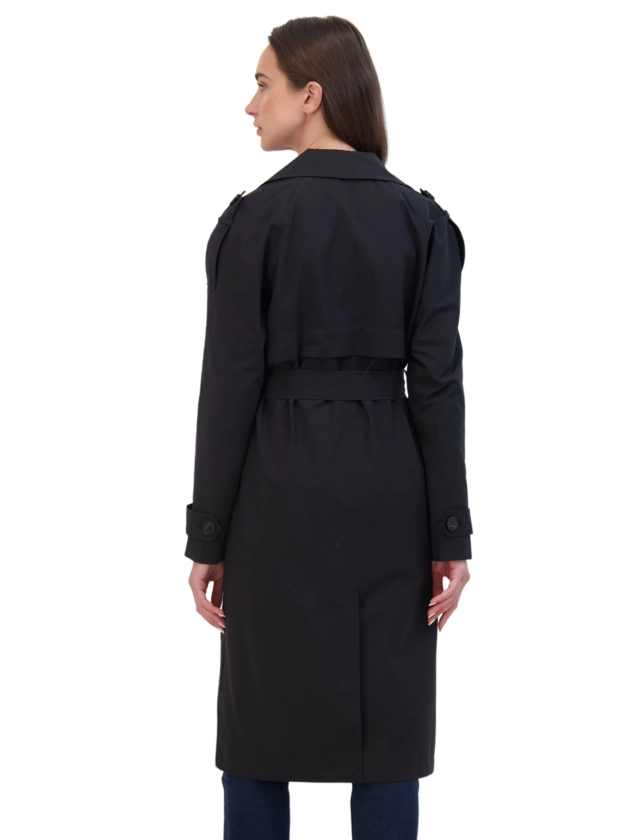 Sebby Collection Belted Double Breasted Long Trench Coat