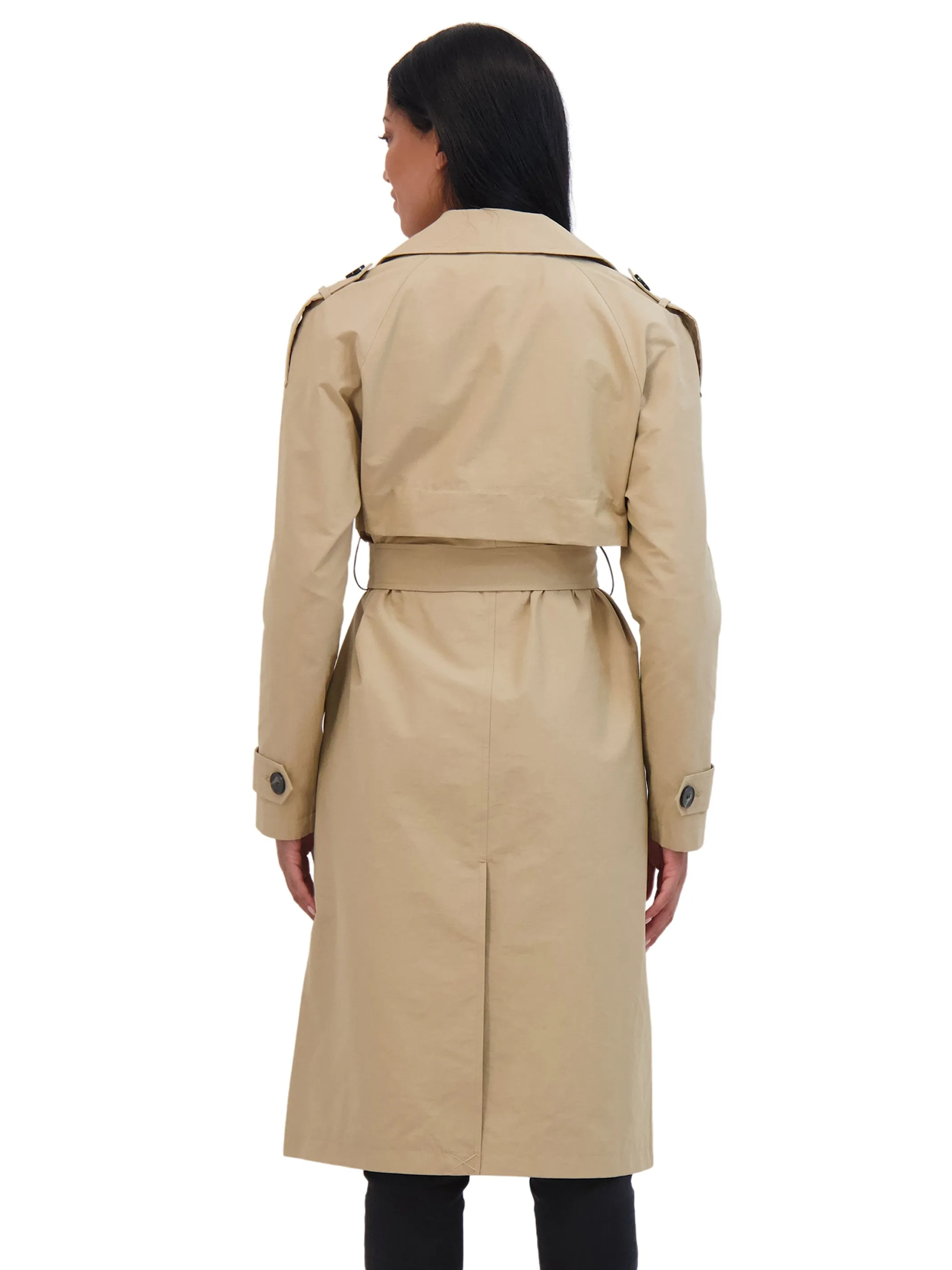 Sebby Collection Belted Double Breasted Long Trench Coat