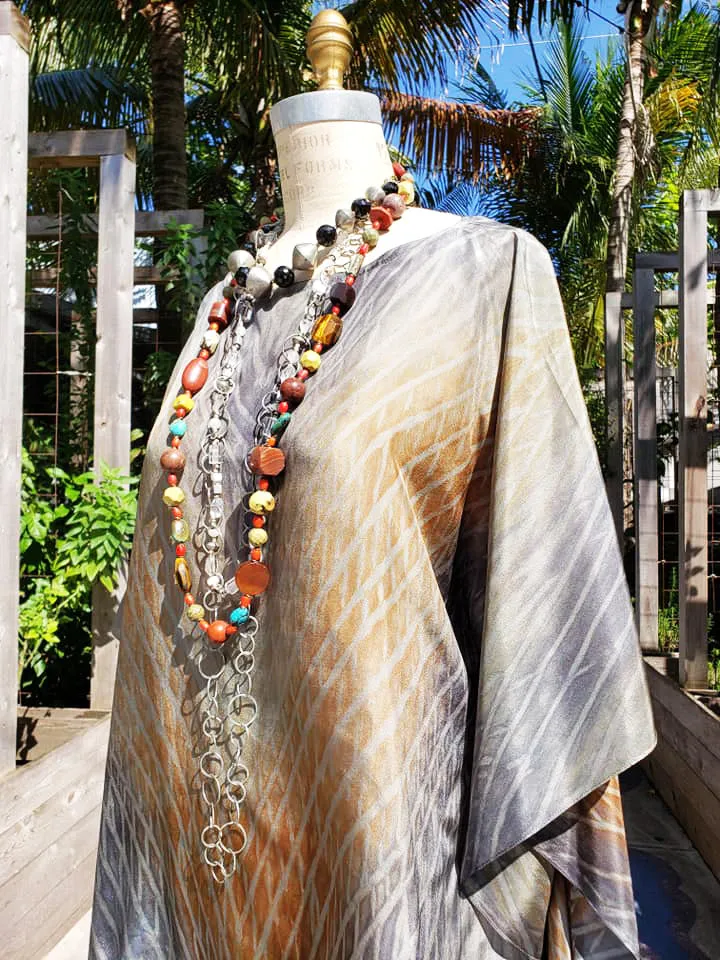 Silk Caftan Hand Painted Shibori Model 1 Gold