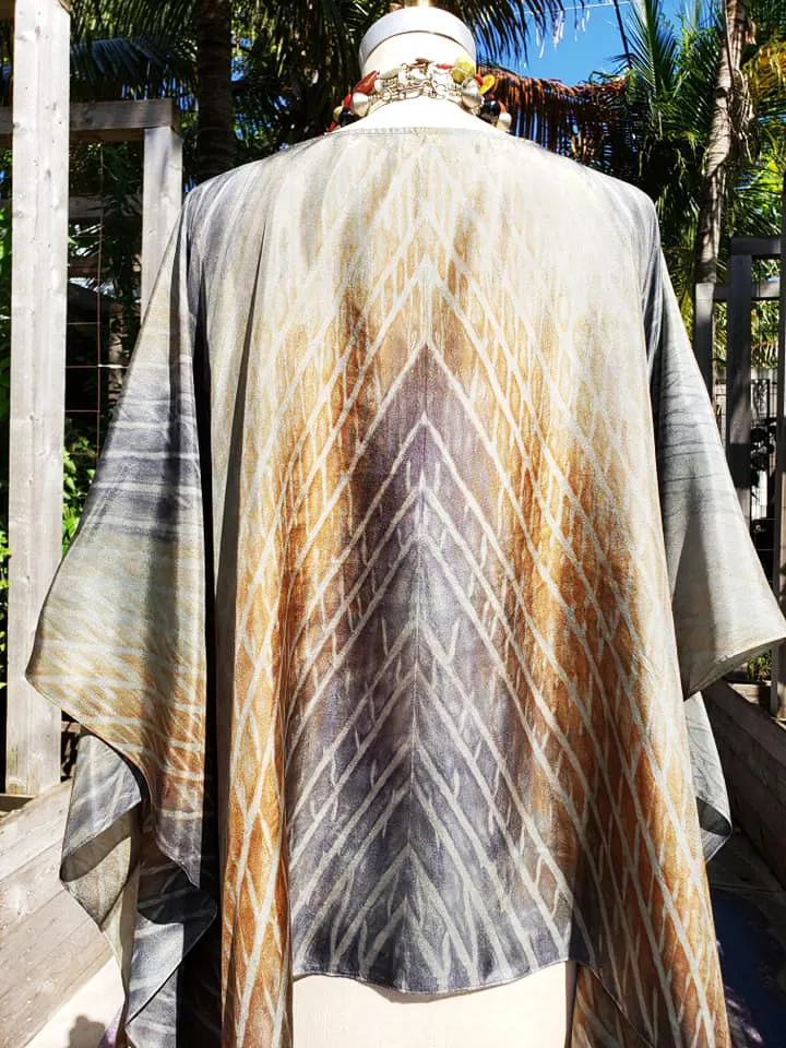 Silk Caftan Hand Painted Shibori Model 1 Gold