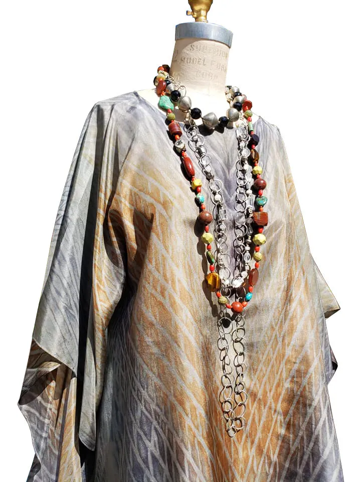 Silk Caftan Hand Painted Shibori Model 1 Gold