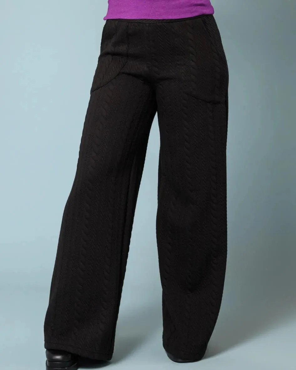 Squasht Wide Leg Pants in Black Rope Texture