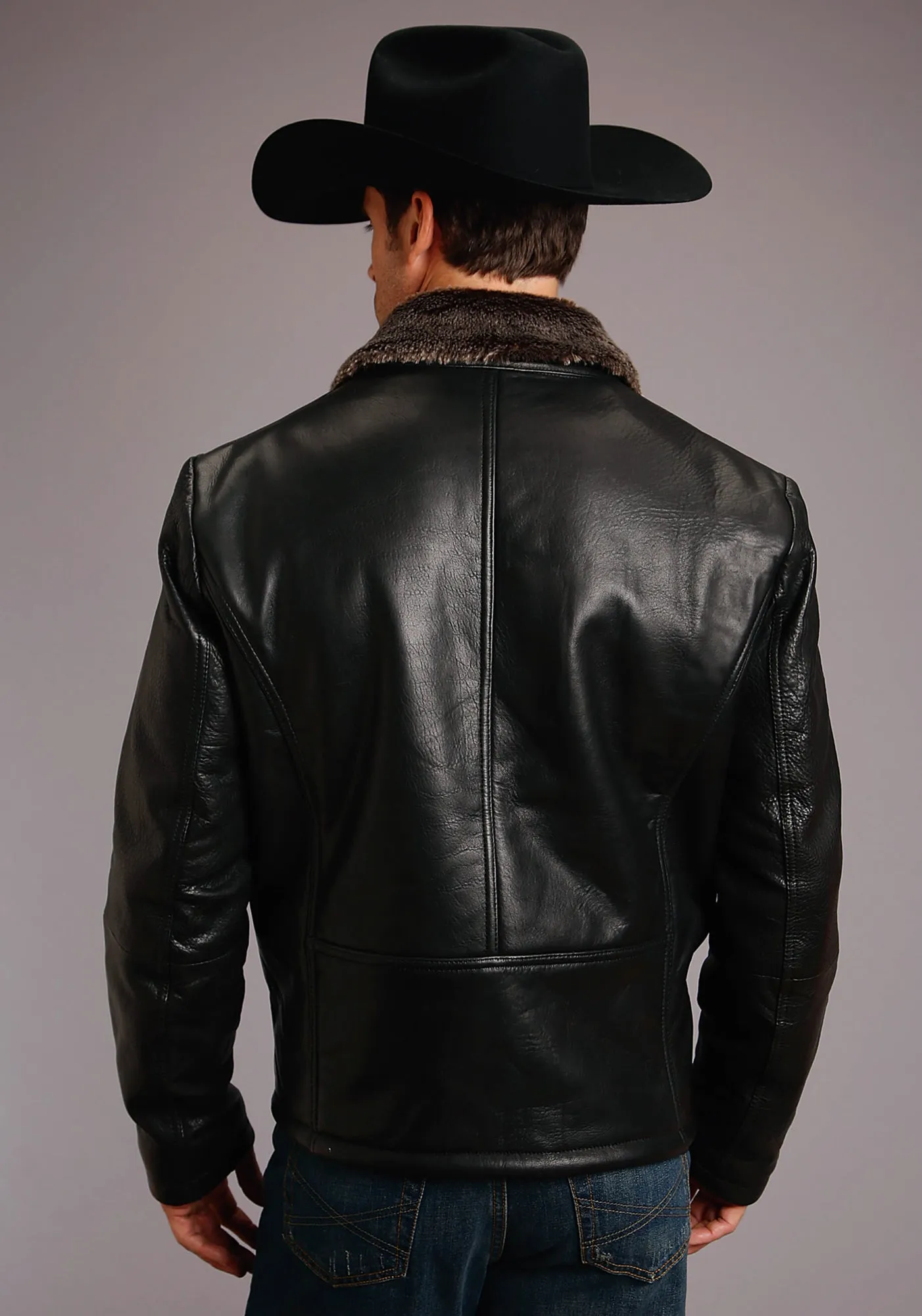 Stetson Faux Fur Mens Black Leather Smooth Jacket