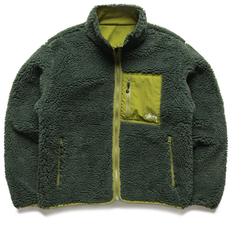 Stussy Sherpa Reversible Jacket - Dark Green