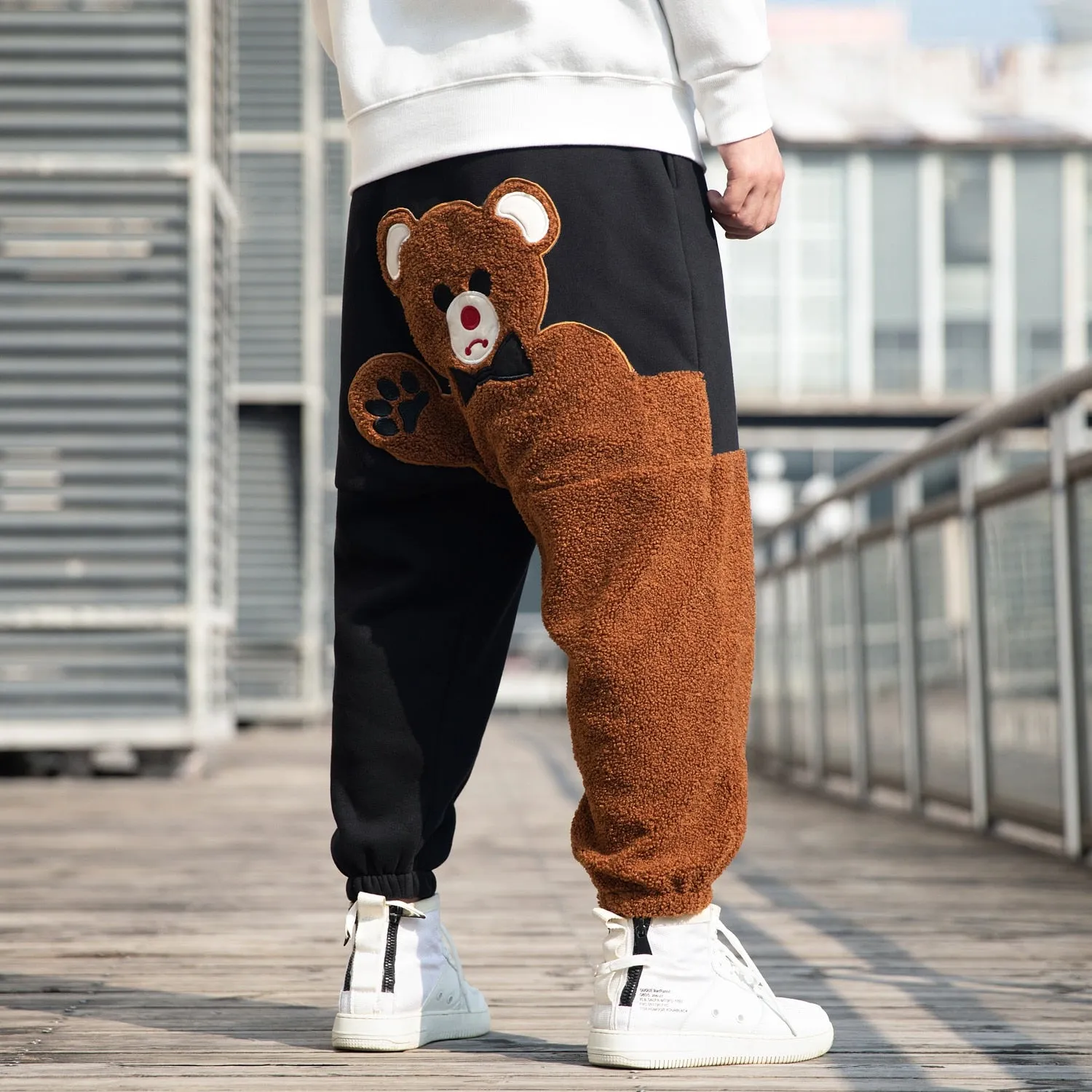 Teddy Bear Patchwork Embroidery Jogger Pants