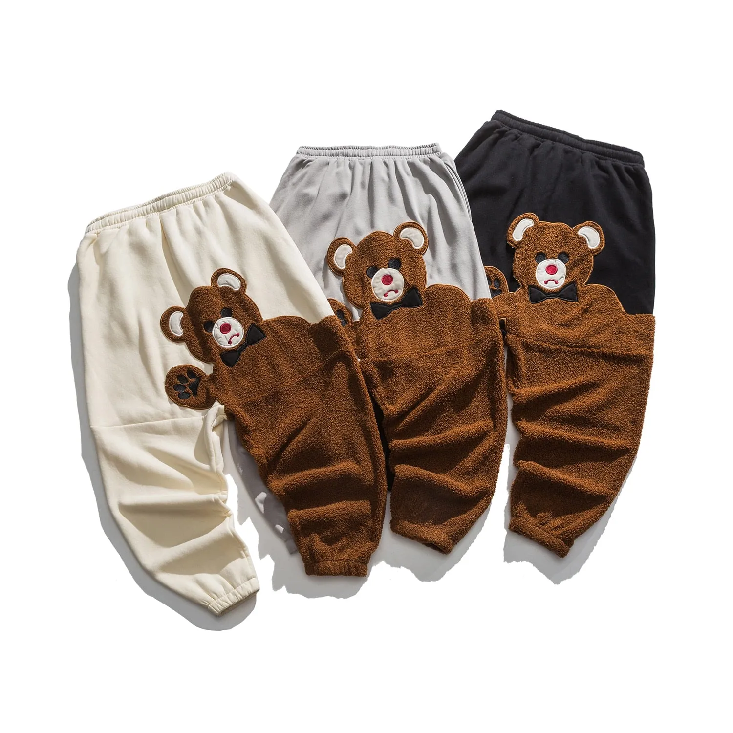 Teddy Bear Patchwork Embroidery Jogger Pants