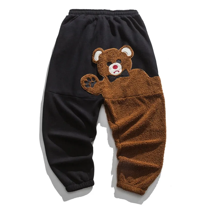 Teddy Bear Patchwork Embroidery Jogger Pants