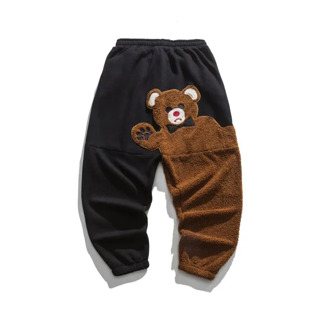 Teddy Bear Patchwork Embroidery Jogger Pants